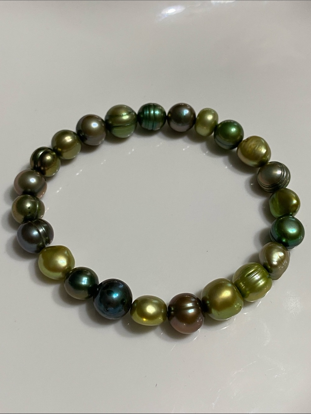Green Freshwater Pearl Stretch Bracelet